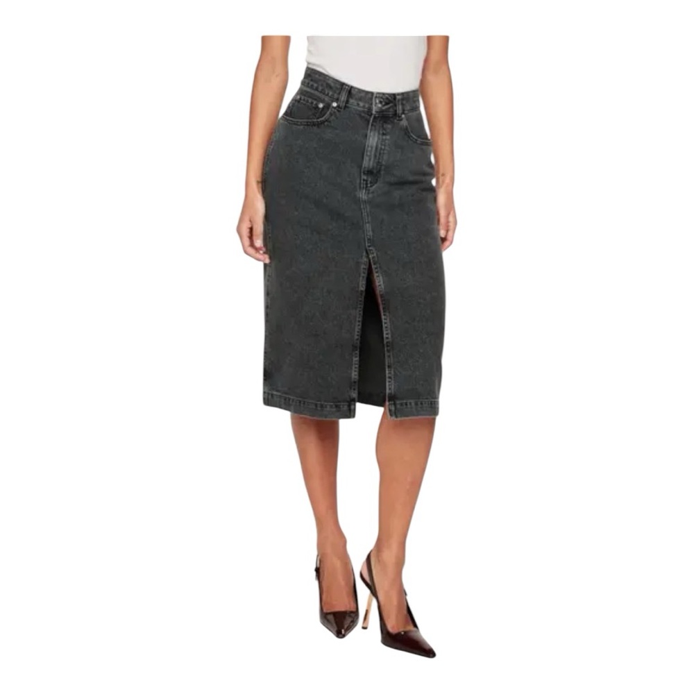 GILLI BLACK ACID WASH DENIM MIDI SKIRT SIZE LARGE NWT